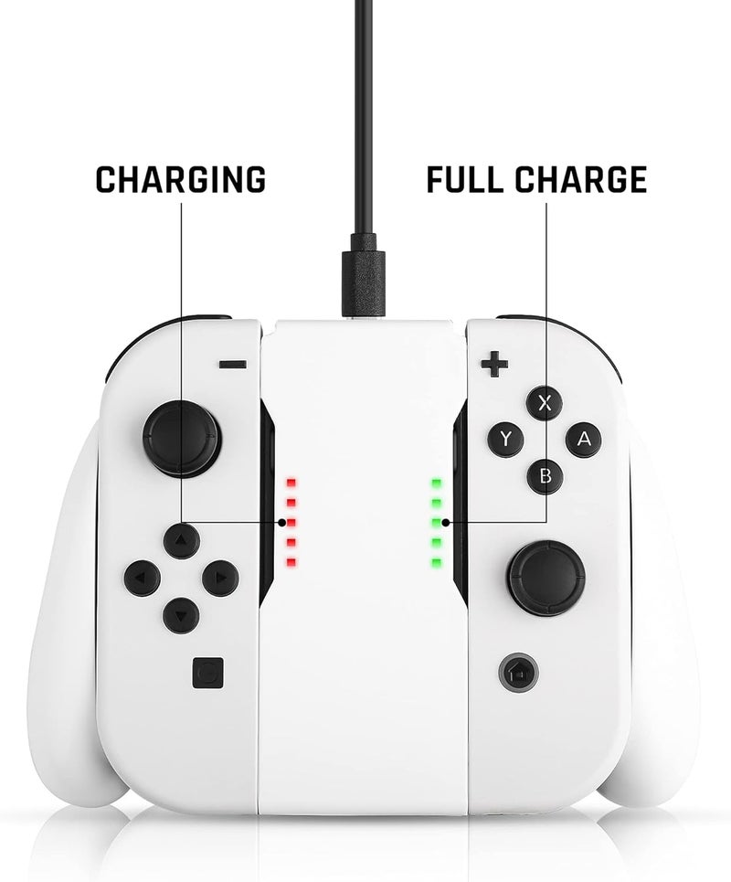 FANPL Charging Controller for Nintendo Switch & Switch OLED Joy-Cons, Game Accessories with Charge Indicator, Handle Grip with 1 m/3.3 Ft USB Type-C Data Cable, 6 Thumb Grip Caps (White) - Image 3